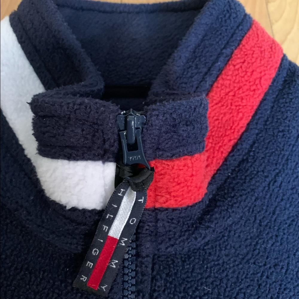 Y2K TOMMY HILFIGER BLUE FLEECE PULLOVER ZIP SWEATER UNISEX M-L - Picture 6 of 10